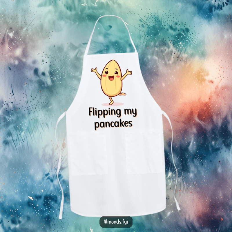 Funny Apron with a cheerful almond character doing a cartwheel, bringing energetic fun to kitchen tasks.