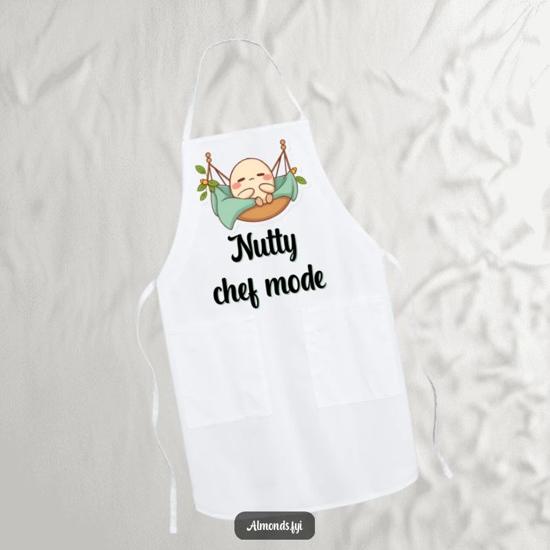 Funny Apron: A happy almond character relaxing in a hammock, bringing chill vibes to the kitchen.