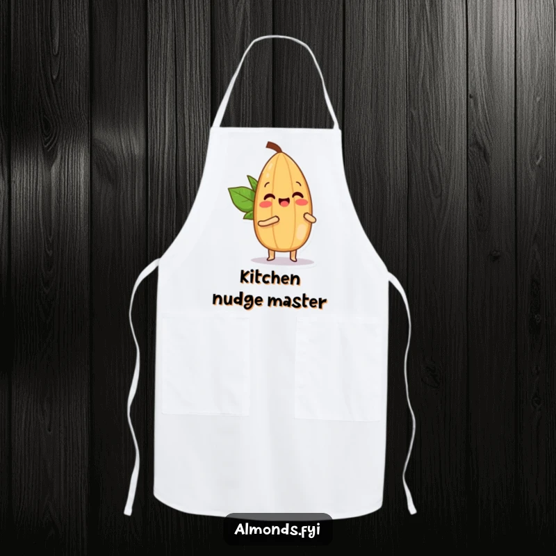 Funny apron showcasing a happy almond character playfully bopping a smaller almond with its tip, ready for kitchen fun.