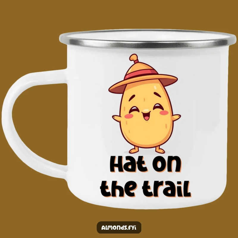Funny Balancing Hat Almond Camping Mug: Nutty Character for Trailside Amusement