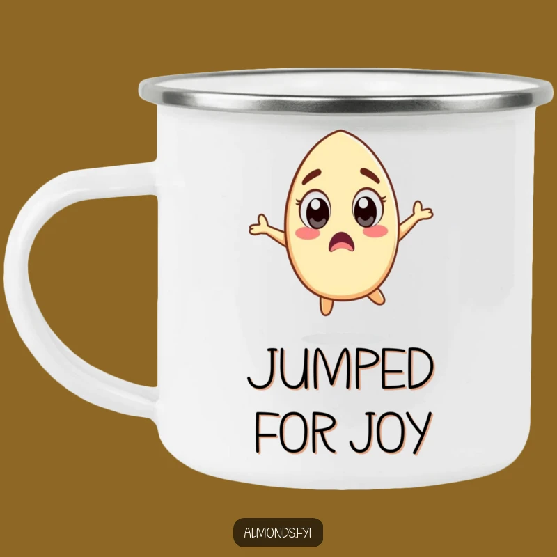 Funny Surprised Almond Camping Mug - Jump Around the Fire, Hilarious Outdoors!