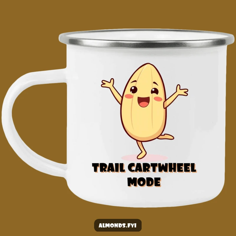 Funny Cheerful Almond Cartwheel Camping Mug: Your Joyful Adventure Companion!