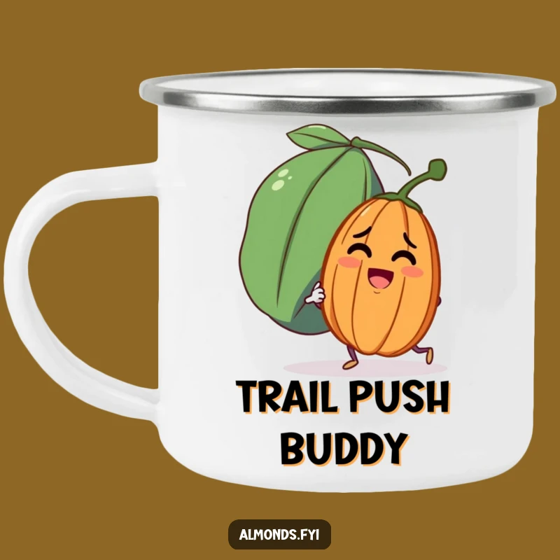 Funny Almond Pushing Raisin Camping Mug: Outdoor Determined Character Cup, Gift