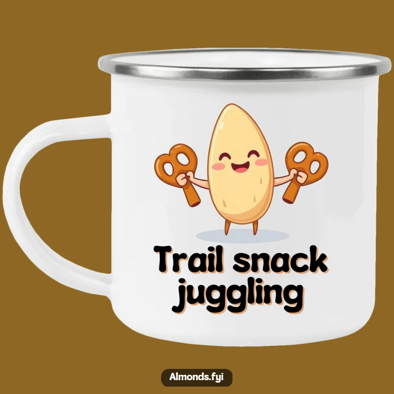 Funny Almond Juggling Pretzel Camping Mug: Adventure & Laughs