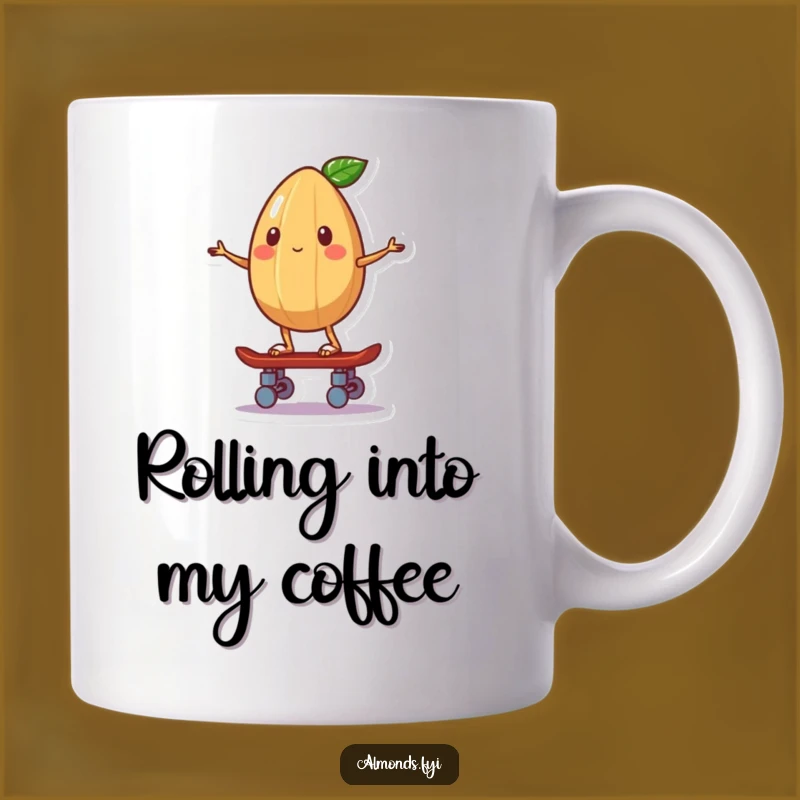 Funny Skater Almond Mug, Whimsical Balancing Nut, Perfect Funny Gift Idea