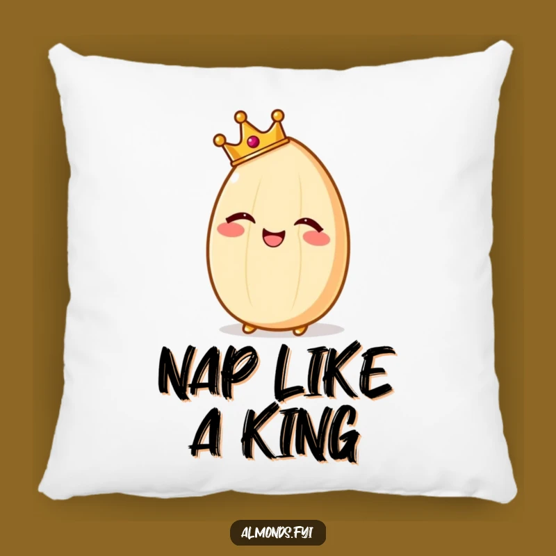 Cozy Funny Giggling Almond Pillow, Regal Crowned Cushion, Comfy Funny Gift