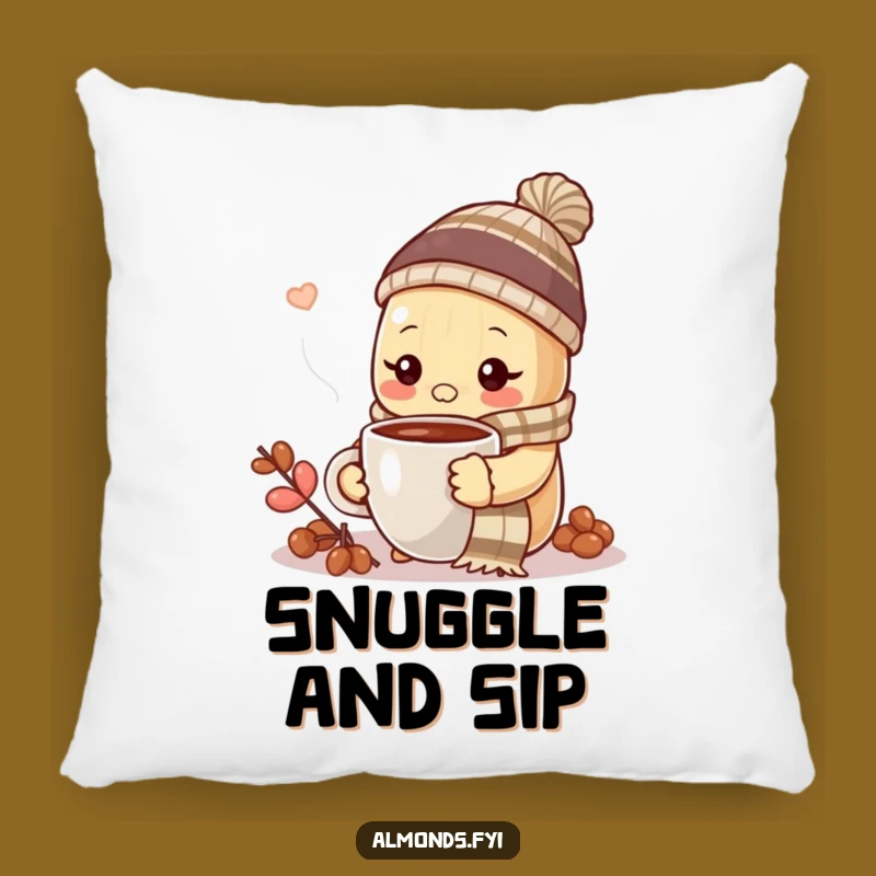 Funny Cozy Almond Coffee Pillow - Warm Winter Couch Cushion Gift