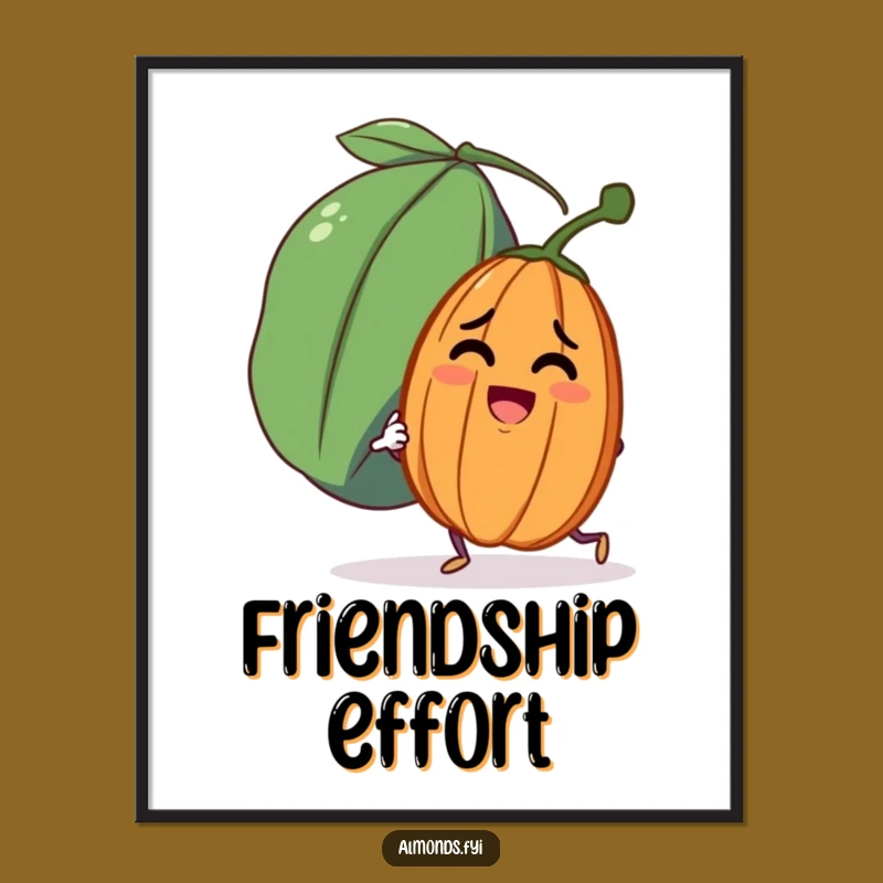 Funny Almond Pushing Raisin Digital Print: Wall Art Determined Character, Gift