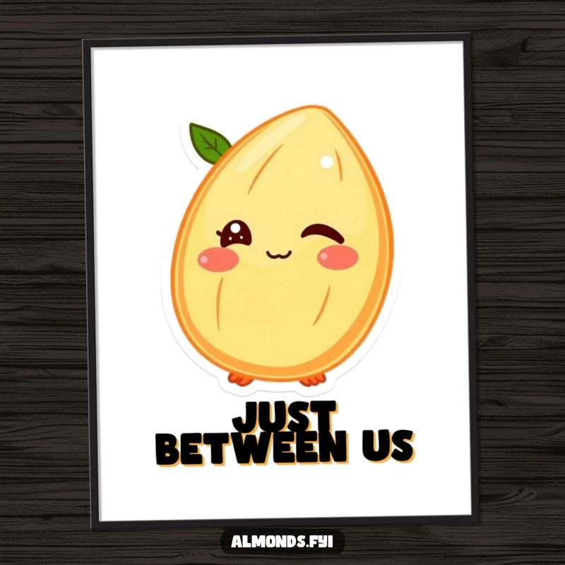 Funny digital art of a winking almond character with its shell face, offering a playful and cheeky visual.