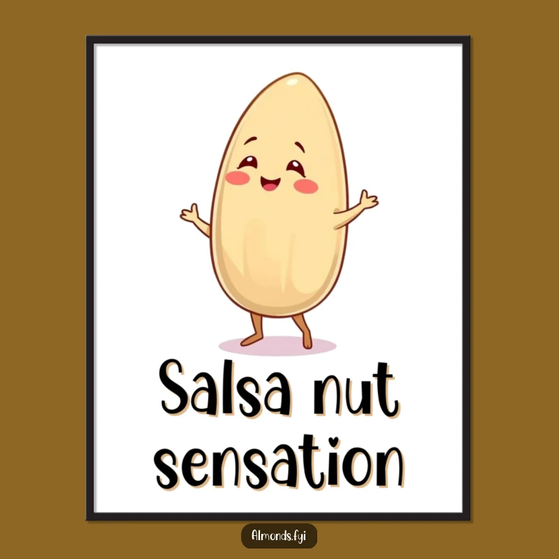 Funny Smiling Almond Salsa Dance Print, Digital Art Humorous Gift for Festive Decor