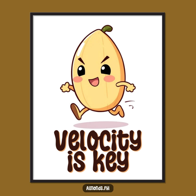 Funny Sprinting Almond Digital Art: Determined Nut Print, Motivational Gift!