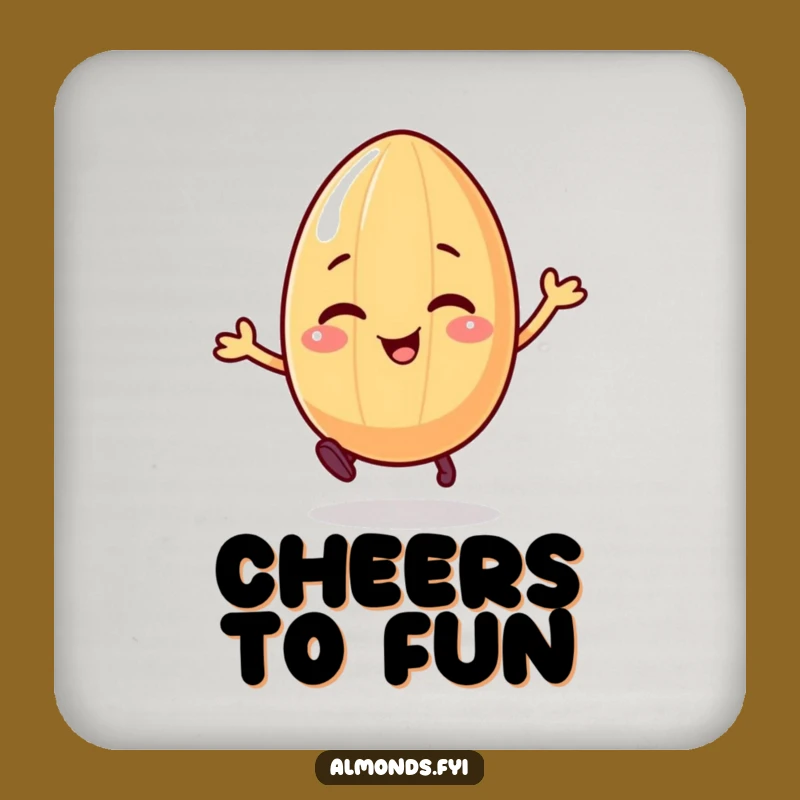 Funny Bouncing Almond Coaster: Giggling Character's Joyful Surface Saver