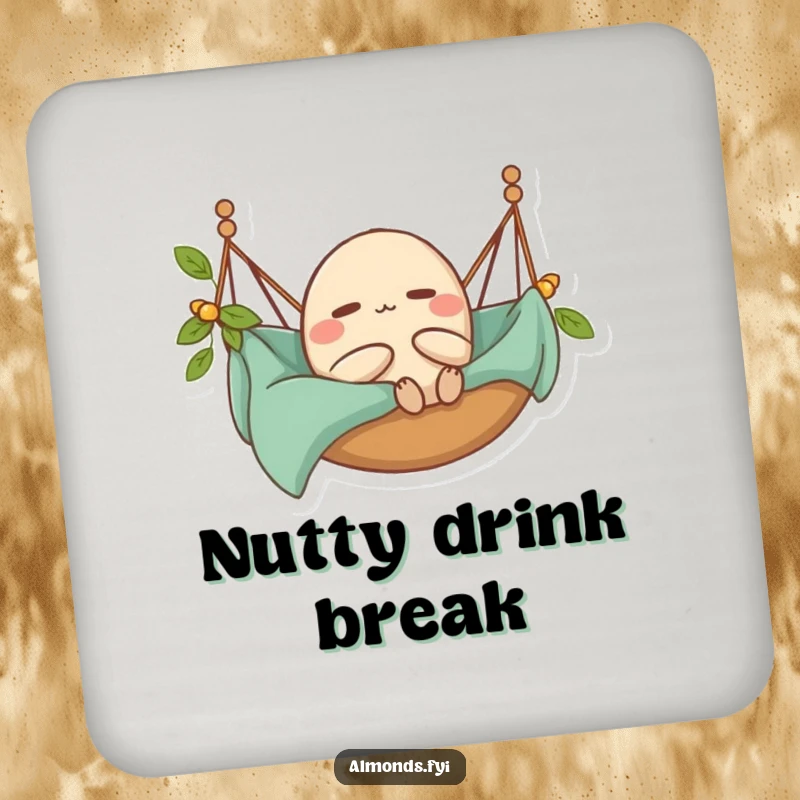 Funny Coaster: A content almond character relaxing in a hammock, adding happy chill to your drinks.