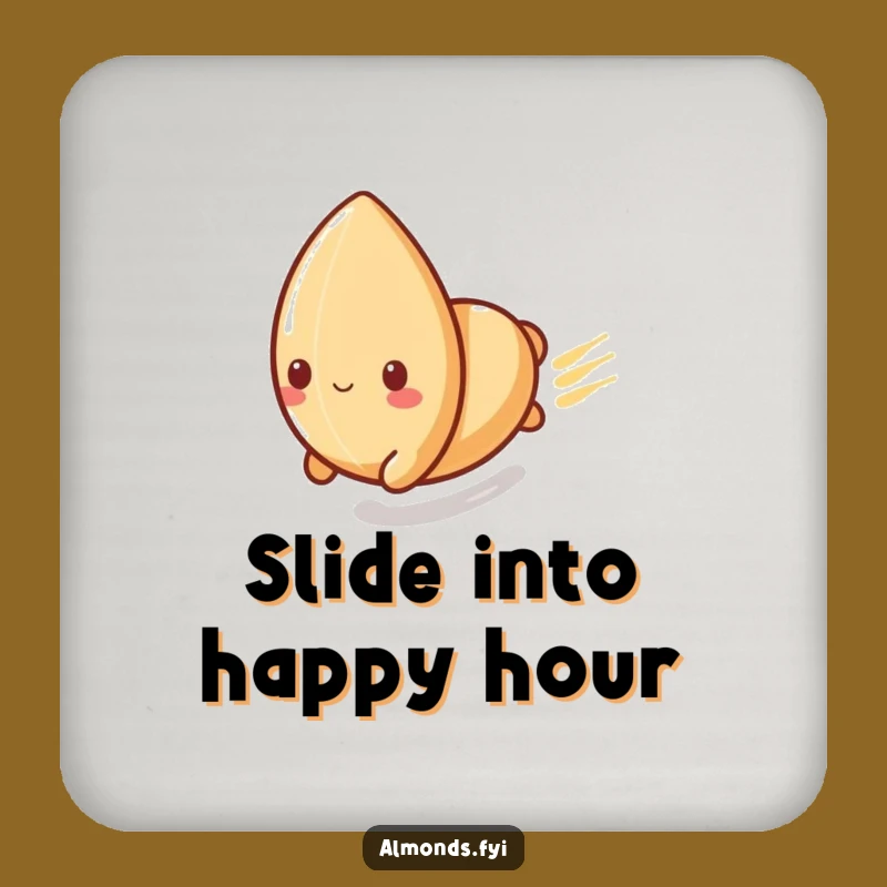 Funny Coaster Set: Playful Almond's Fast Slide, Protects Surfaces with Speed Humor