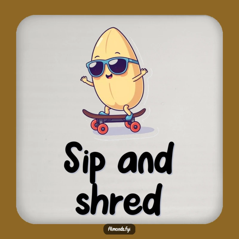 Funny Cool Almond Character Coaster - Protect Surfaces with Skater Humor!