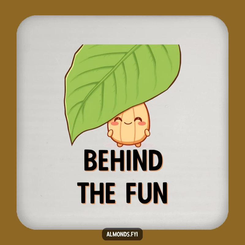 Funny Peeking Almond Coaster - Protect Surfaces with Nutty Leaf Humor Gift