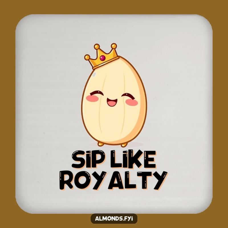 Funny Regal Almond Drink Coaster, Giggling Crowned Protector, Royal Funny Gift