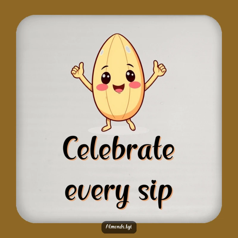 Funny Victory Almond Coaster - Protect Surfaces with Tiny Arm Dance Style!