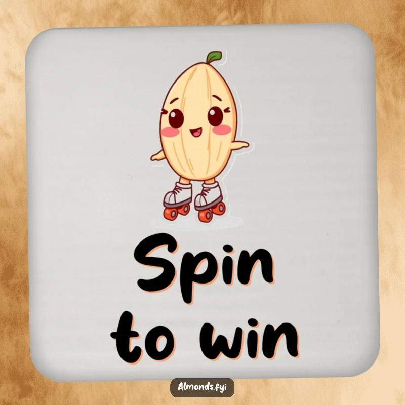 Funny coasters: A cheerful almond character roller skating, designed to protect surfaces with a smile.