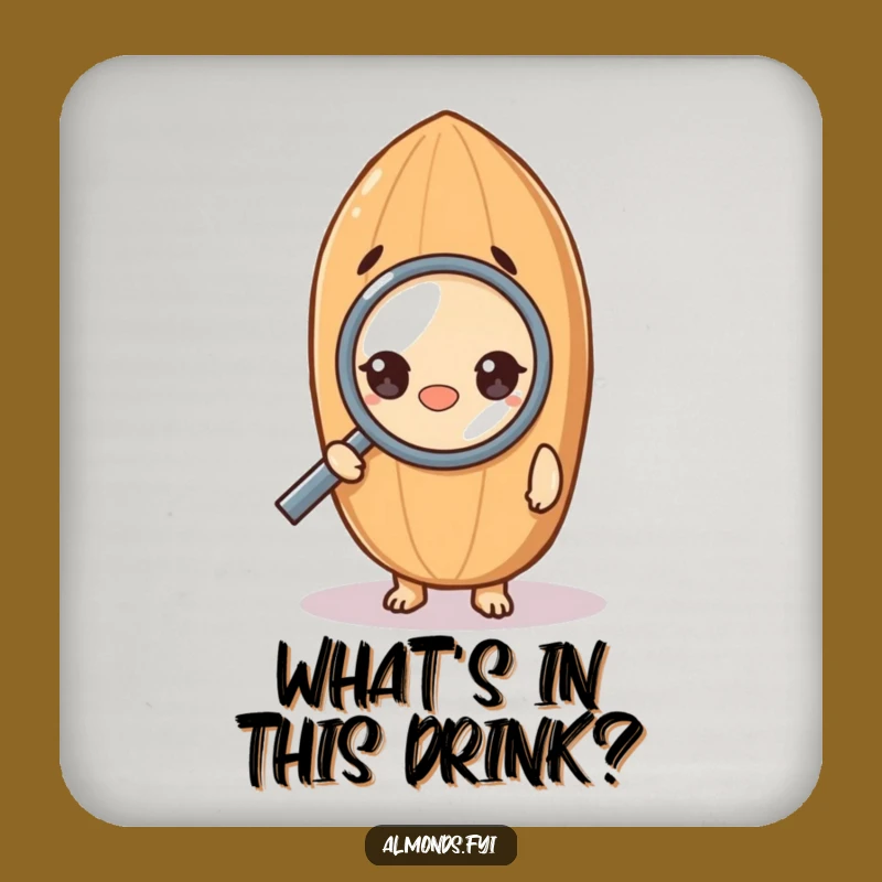 Funny Drink Coaster: Curious Almond Character, Protect Surfaces with Humor