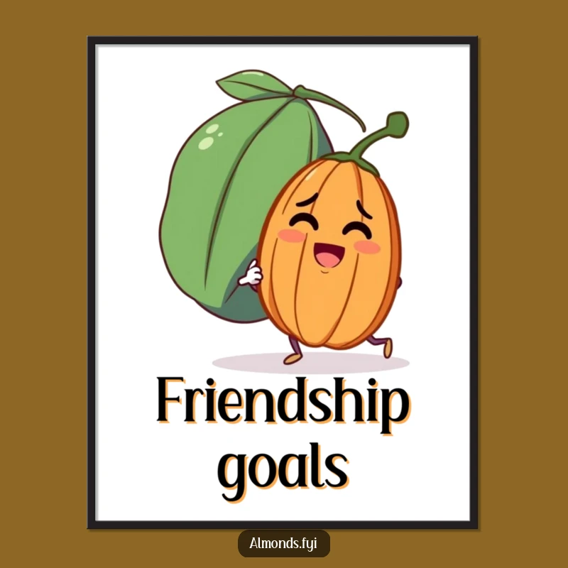 Funny Almond Pushing Raisin Poster: Hilarious Determined Character Wall Art, Gift Idea