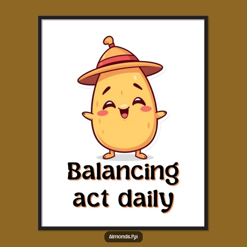 Funny Balancing Hat Almond Poster: Nutty Character Art for Whimsical Walls