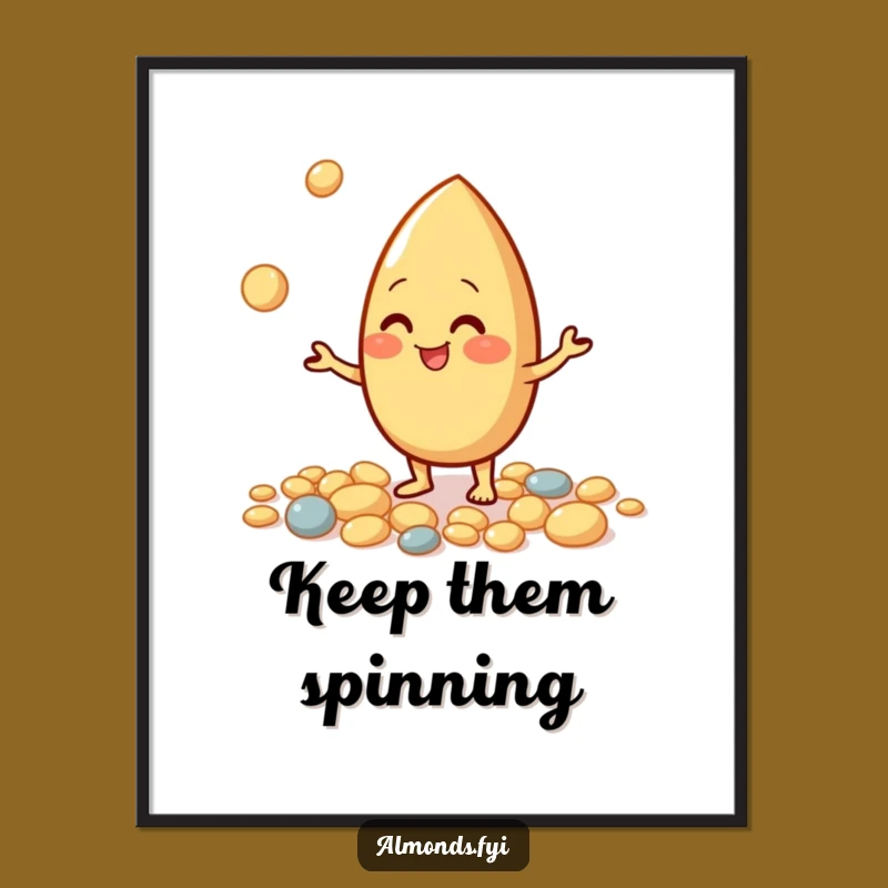 Funny Juggling Almond Poster: Nutty Character Art for a Lively Space