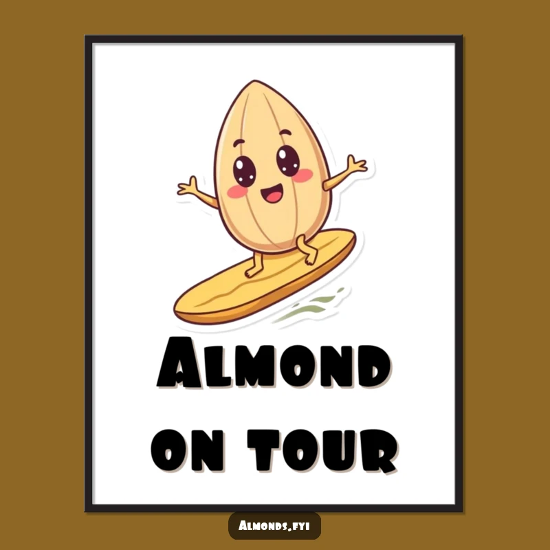 Funny Surfing Almond Poster - Googly Eyes Nutty Art Print Gift!