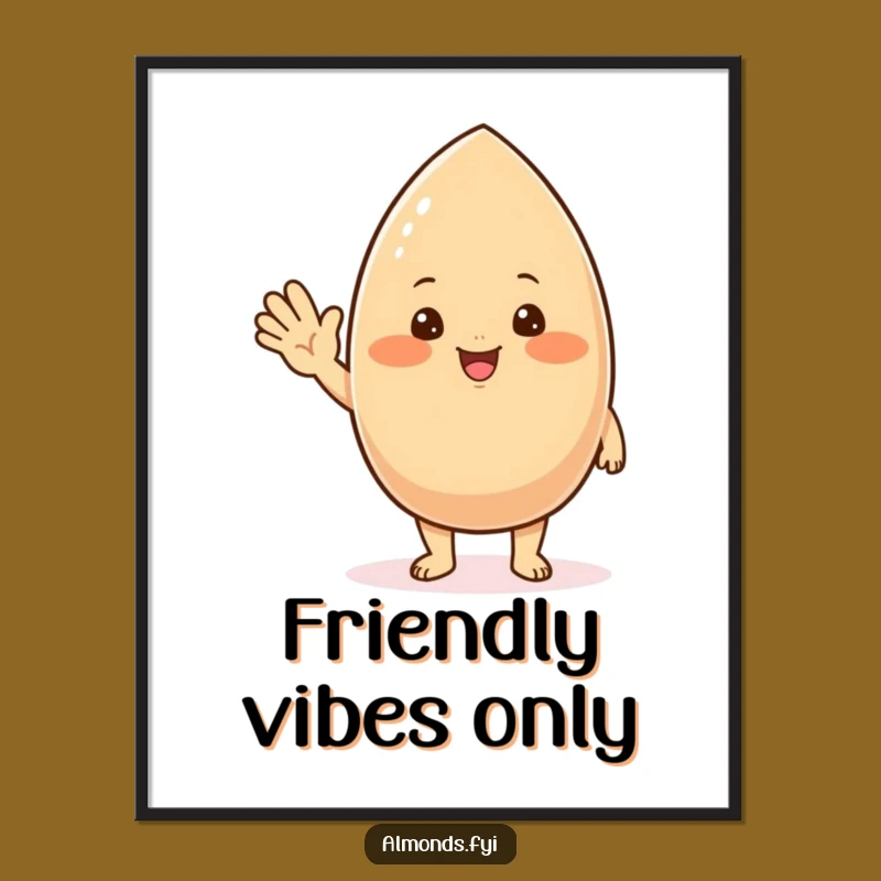 Funny Waving Almond Poster - Adorable Chubby Nutty Wall Art Gift