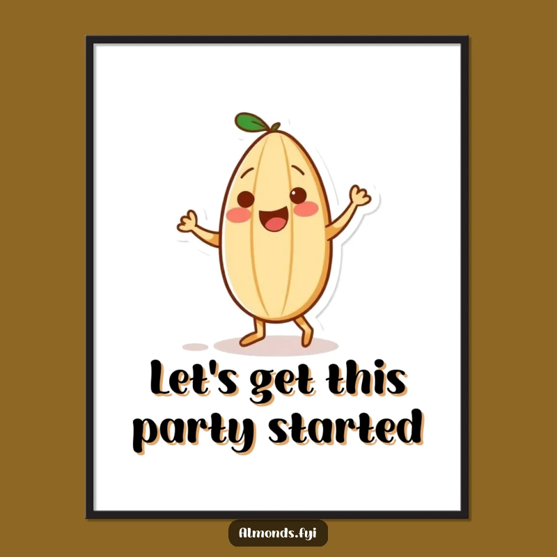 Funny Playful Almond Sprinkle Dance Poster: Joyful Nut Art - Vibrant Wall Decor Gift!