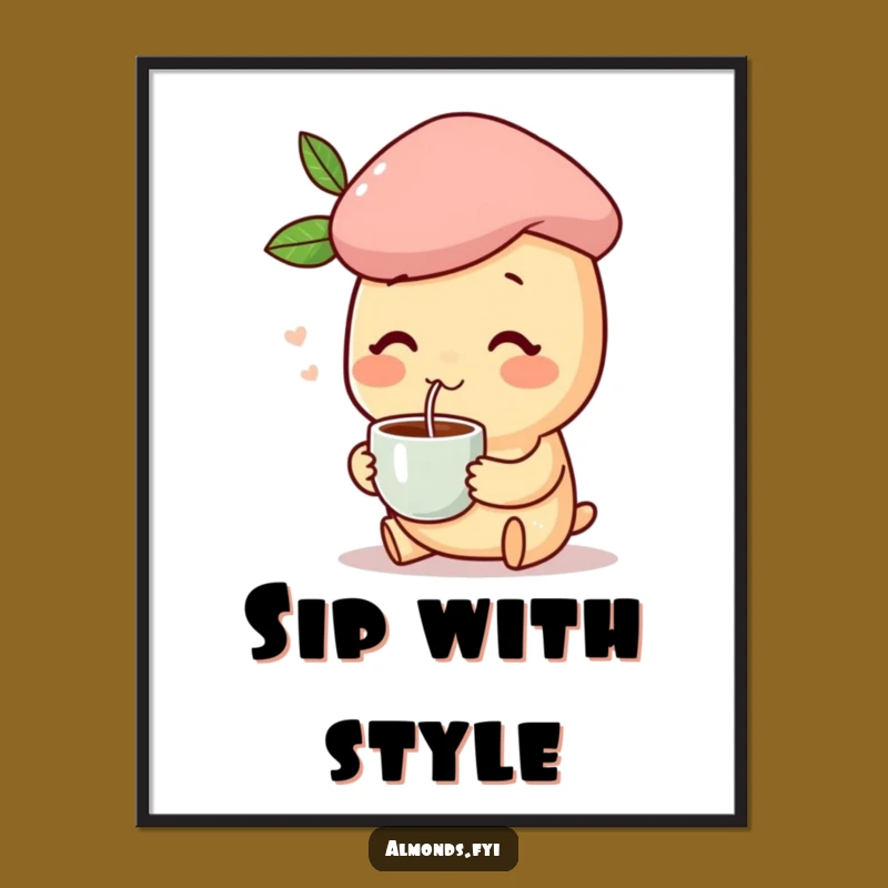 Funny French Almond Art: Happy Character's Chic Coffee Poster