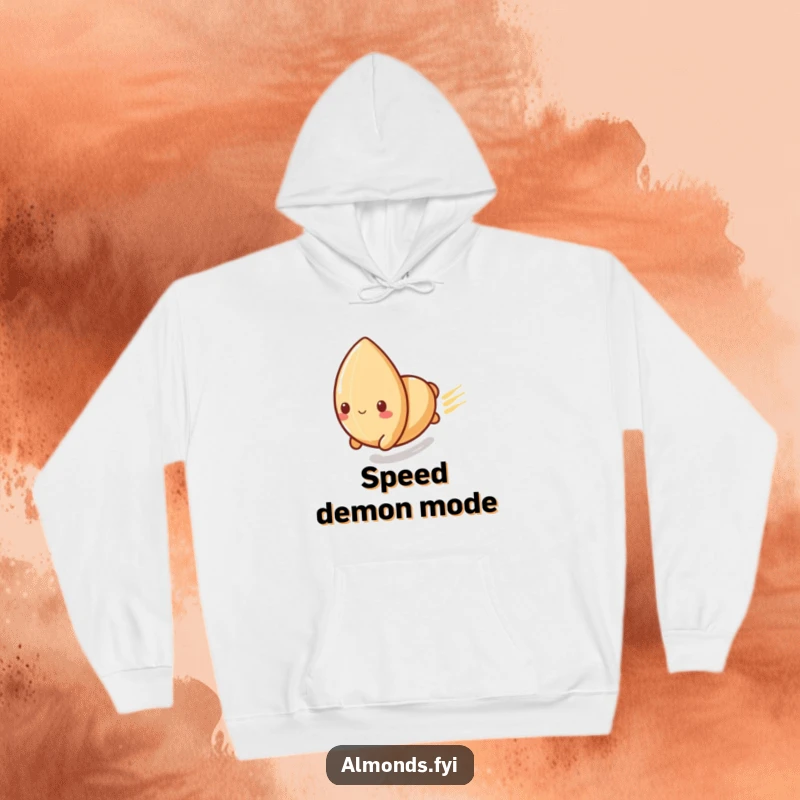 Funny hoodie featuring a playful almond character sliding rapidly down a polished surface, perfect for cozy, adventurous moments.