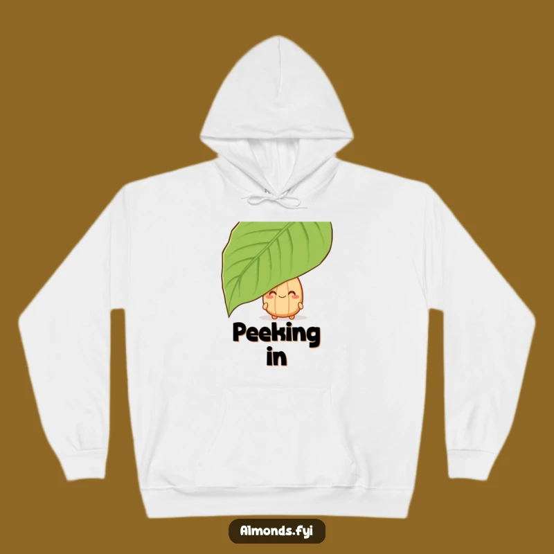 Funny Peeking Almond Hoodie - Cozy Nutty Character Leaf Surprise Gift