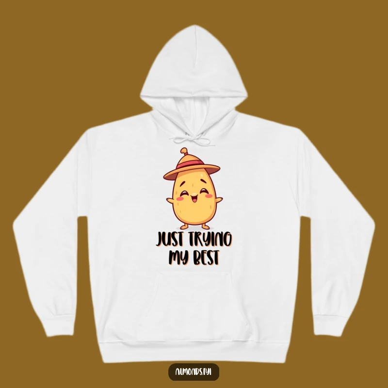 Funny Balancing Hat Almond Hoodie: Cozy Nutty Character for Playful Comfort