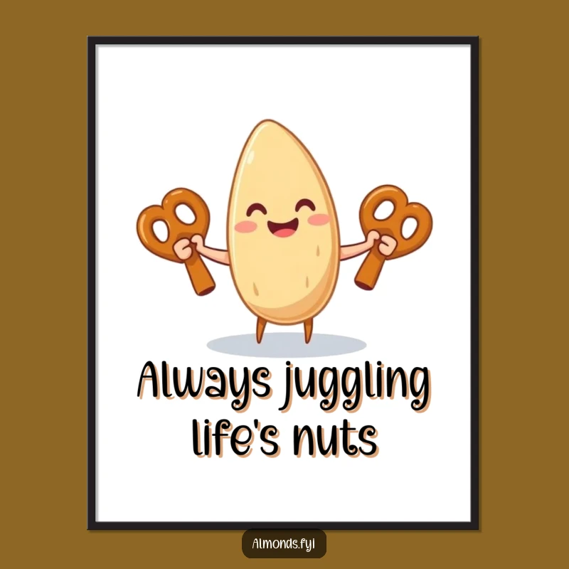 Free Printable Wall Art: Happy Almond Juggling Pretzels Funny Downloadable Decor