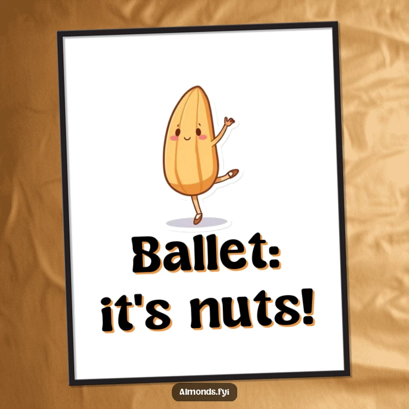 Funny Free Printable Wall Art: Almond attempts ballet with comical awkwardness, a truly unique art piece.