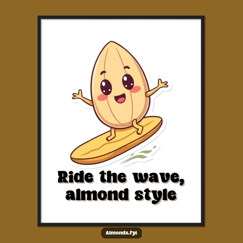 Free Printable Wall Art: Googly Eyed Surfing Almond, Humorous Downloadable Decor