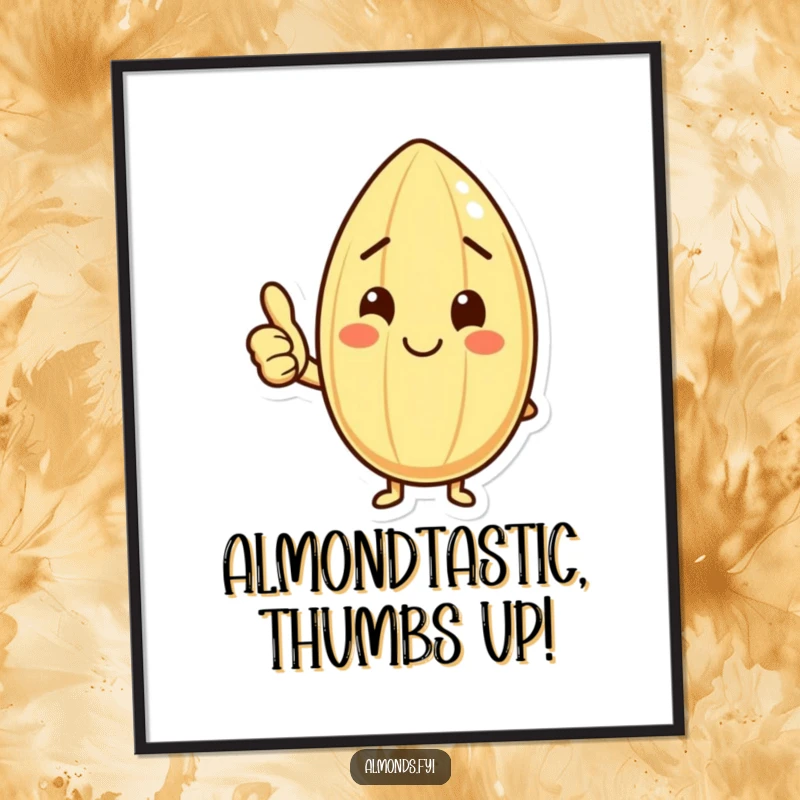 Funny Free Printable Wall Art: Happy almond character giving a thumbs up with a smile, a cheerful and downloadable piece of art.