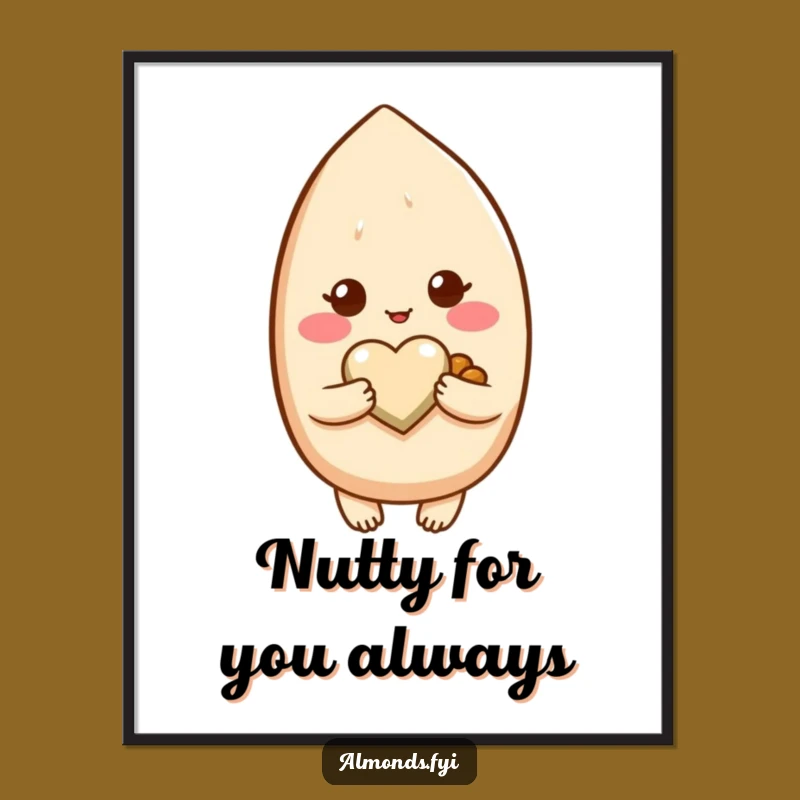 Funny Free Printable Wall Art: Blushing Almond Heart Nut Affection Downloadable Art Gift