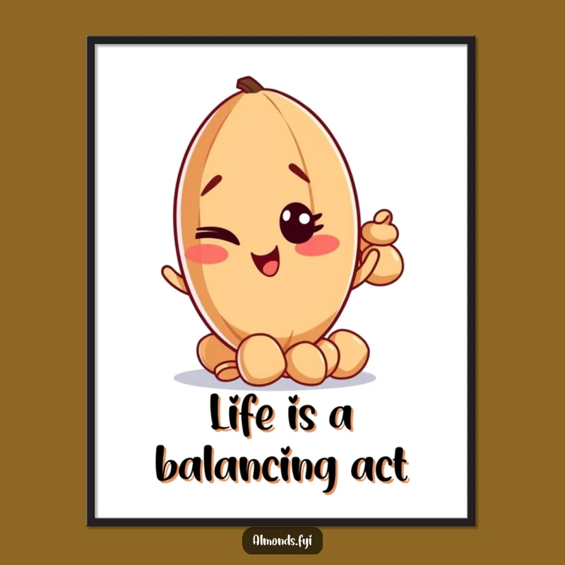 Funny Free Printable Wall Art: Mischievous Almond Nut Balancer Winking Downloadable Art Gift