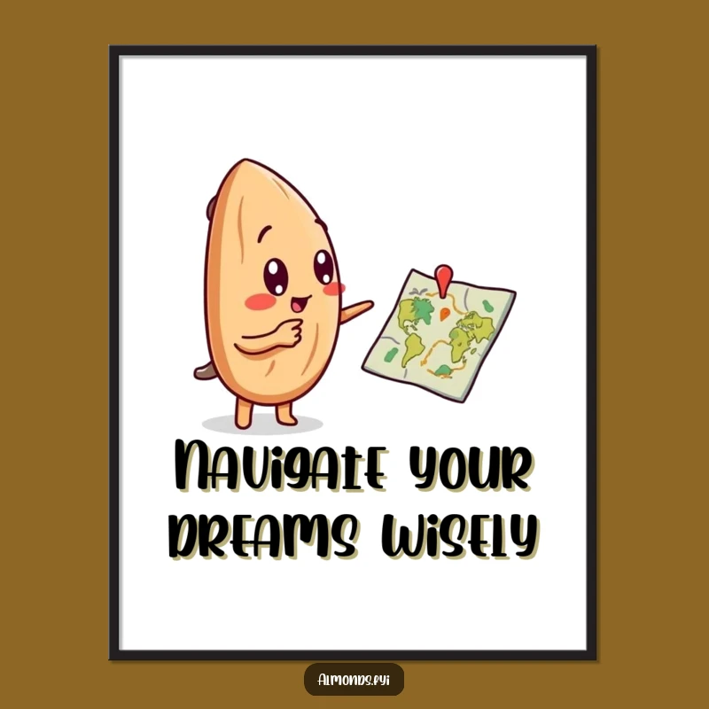 Funny Free Printable Wall Art: Curious Almond Explorer Map Adventure Downloadable Art Gift