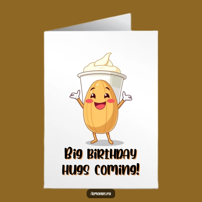 Free Printable Birthday Card: Hugging Almond & Yogurt, Funny Downloadable Gift