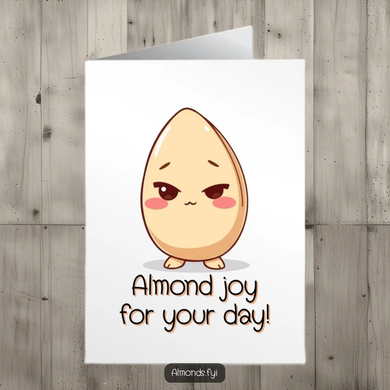 Funny Free Printable Birthday Card: Giggling almond character winks slyly, radiating mischievous humor for a downloadable gift.
