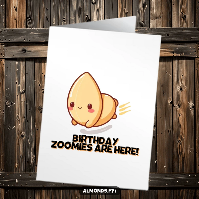 Funny Free Printable Birthday Card: Playful almond character speeding down a slide, full of exhilaration and joy.