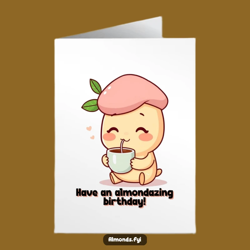 Free Printable Funny Birthday Card: Almond Coffee Beret Humor Downloadable Gift
