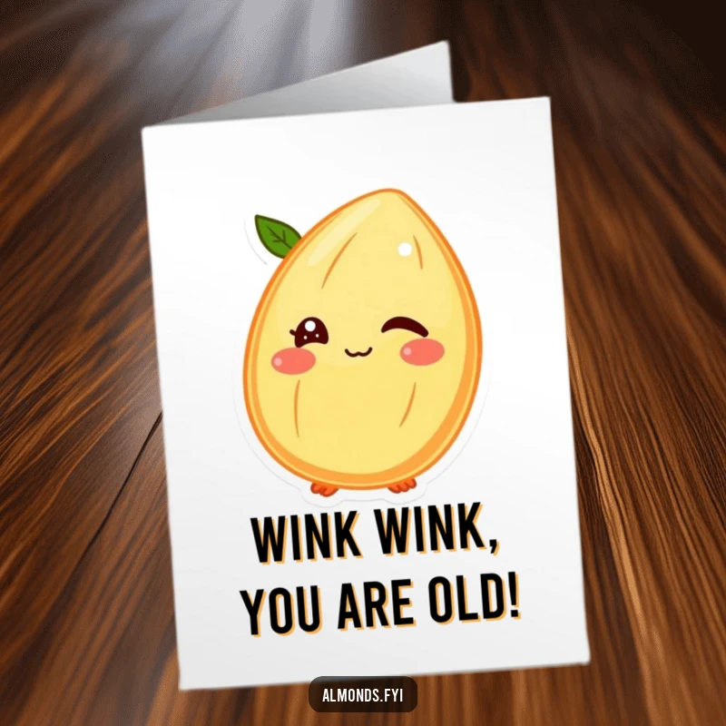 Funny Free Printable Birthday Card: A winking almond character giving a mischievous wink from its shell face, a playful downloadable greeting.