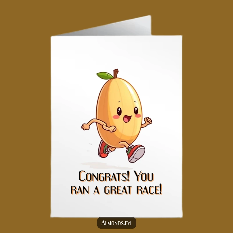 Free Printable Congrats Card: Almond Athlete Wins Race Humor Downloadable Gift