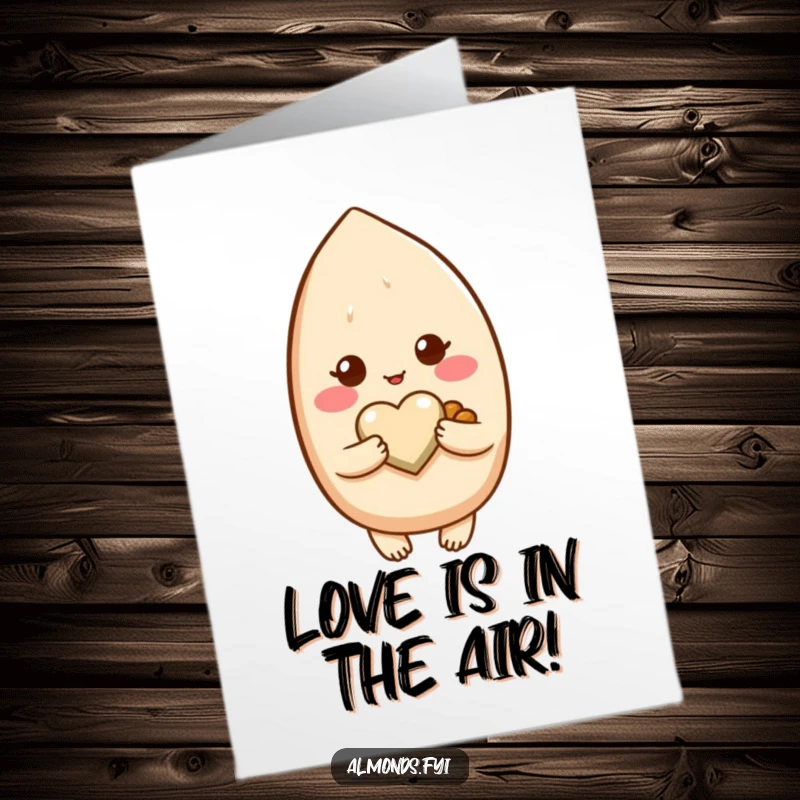 Funny Free Printable Congrats Card: A blushing almond character holds a heart-shaped nut, radiating affection and congratulations, perfect downloadable gift.