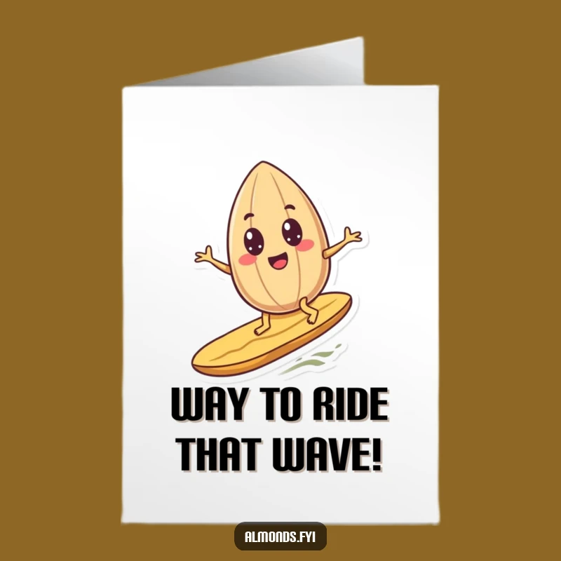 Free Printable Congrats Card: Googly Eyed Surfing Almond, Fun Downloadable Gift