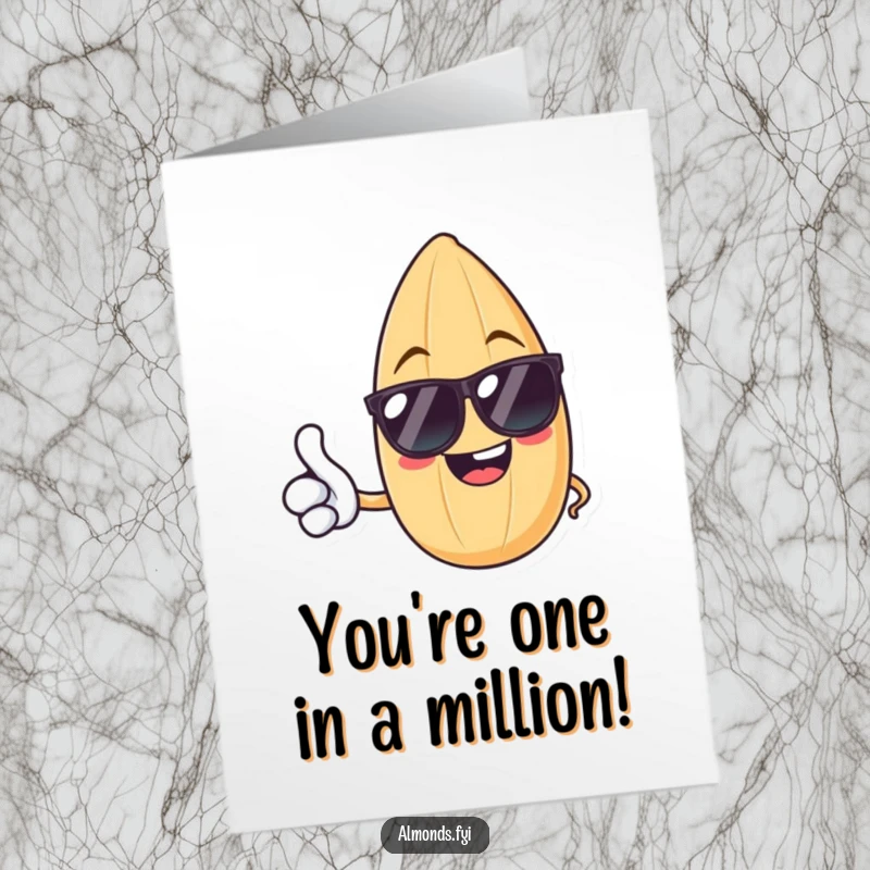 Funny Free Printable Congratulations Card showing a sunglasses-wearing almond giving a big thumbs up.